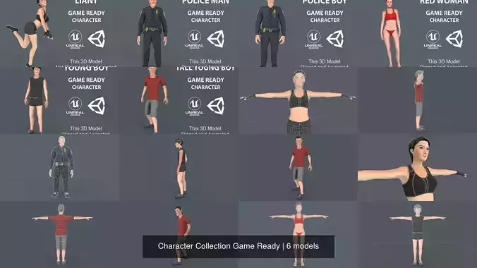 Character Collection Game Ready different body poses in 