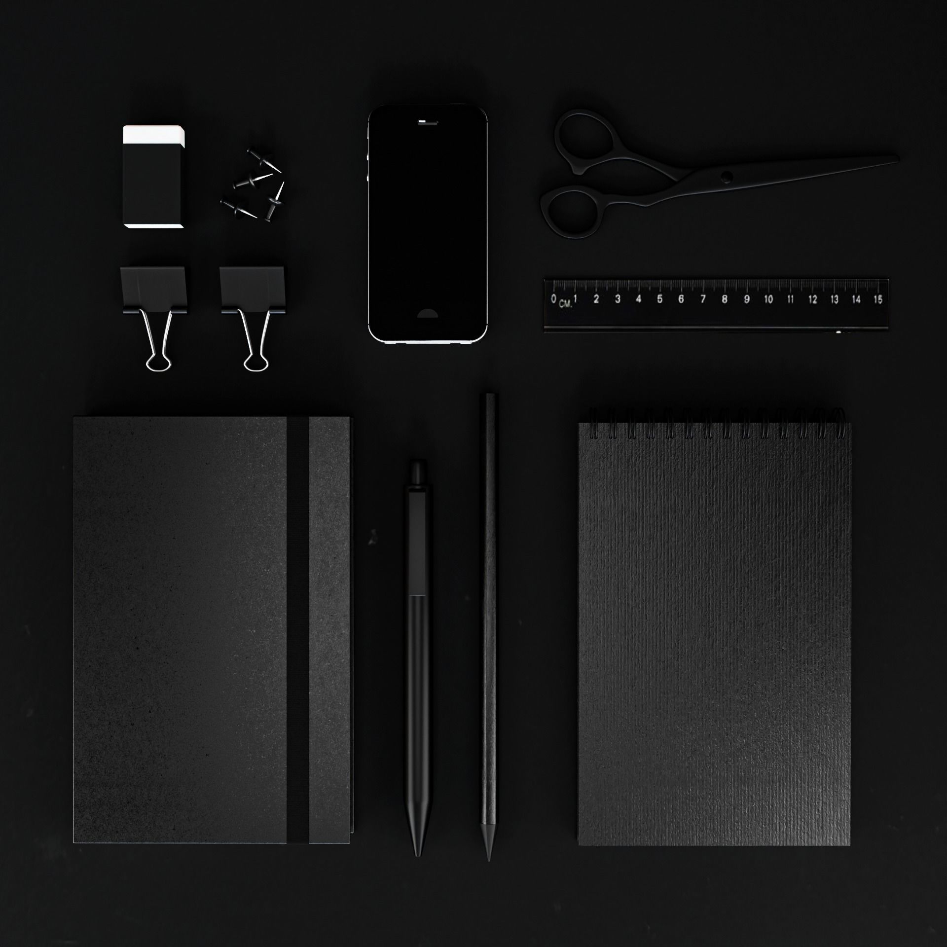 Realistic monochrome stationery mock up 3D model_1