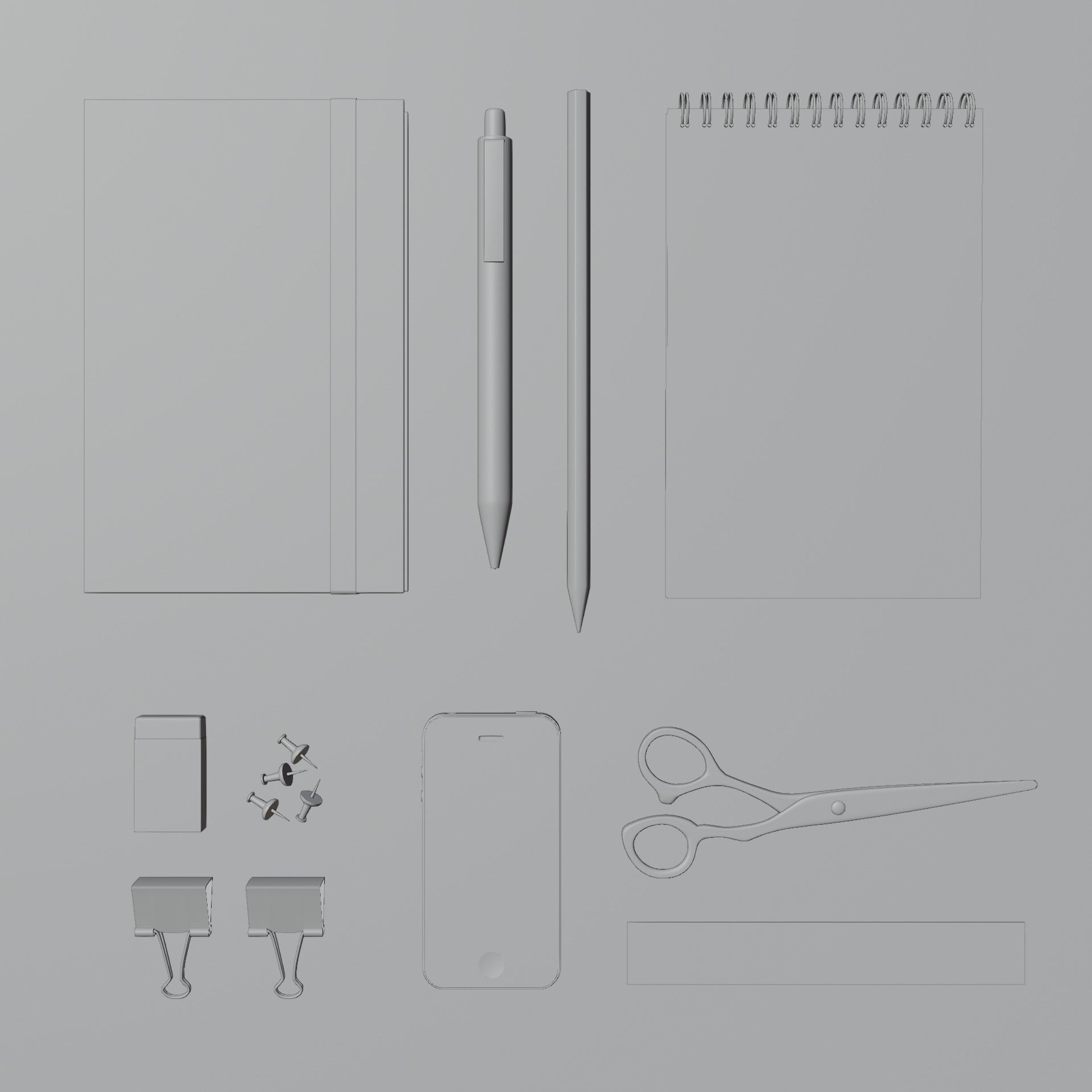 Realistic monochrome stationery mock up 3D model_2