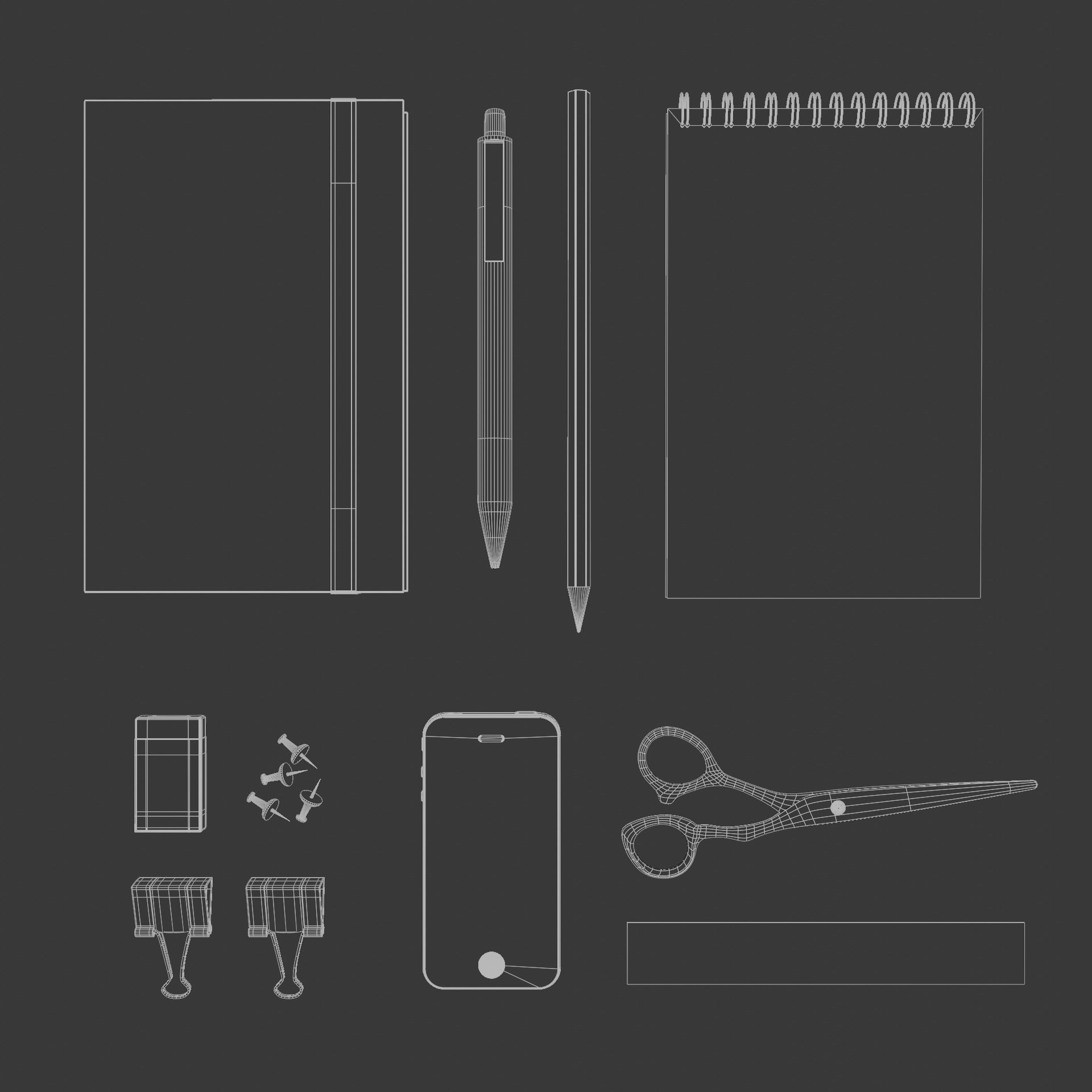 Realistic monochrome stationery mock up 3D model_3