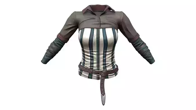 Crop Shirt Over Leather Corset Top With Belt