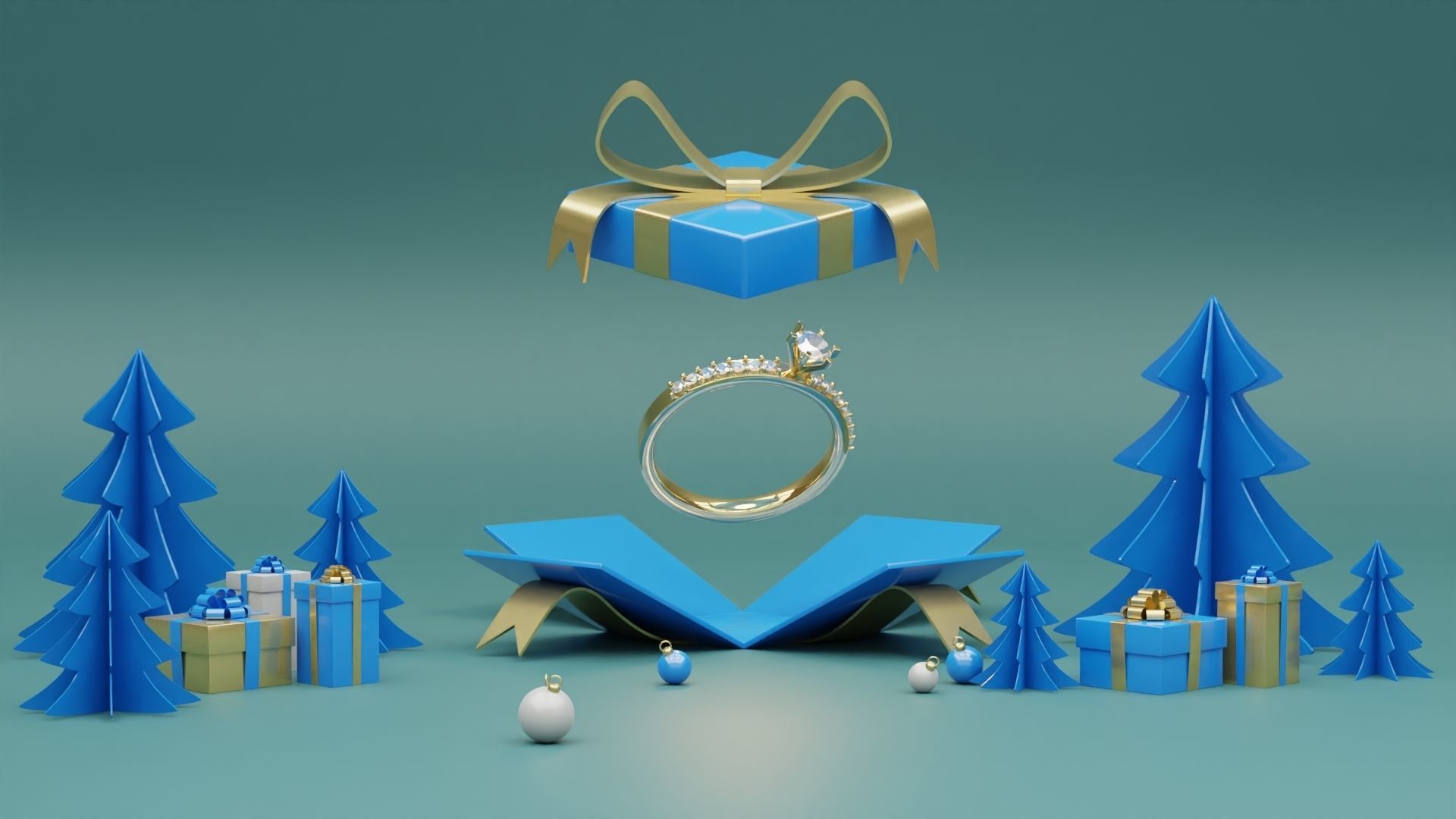 Christmas Product Advertising Display Podium 3D model_1