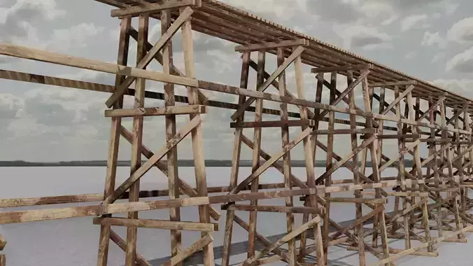 Wood trestle bridge 3D model Low-poly 3D model