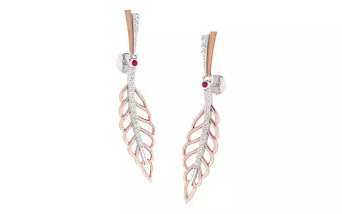 Leaf Women earrings 3dm render detail