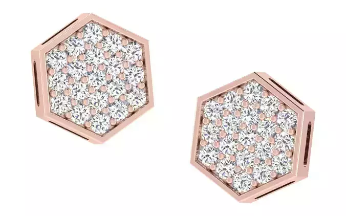Hexagonal Women earrings 3dm render detail