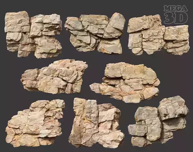 Low Poly Yellow Cliff Face 221208 - Ultra HD 16K Texture Low-poly 3D model
