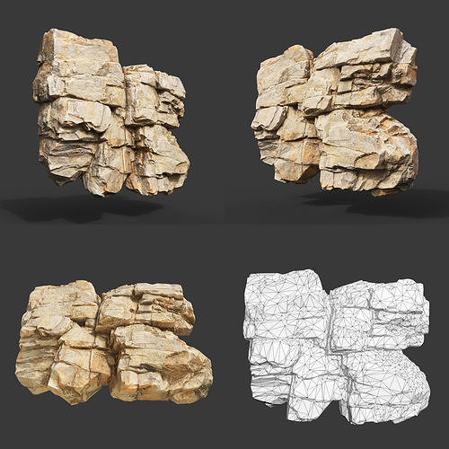 Low Poly Yellow Cliff Face 221208 - Ultra HD 16K Texture Low-poly 3D model 7