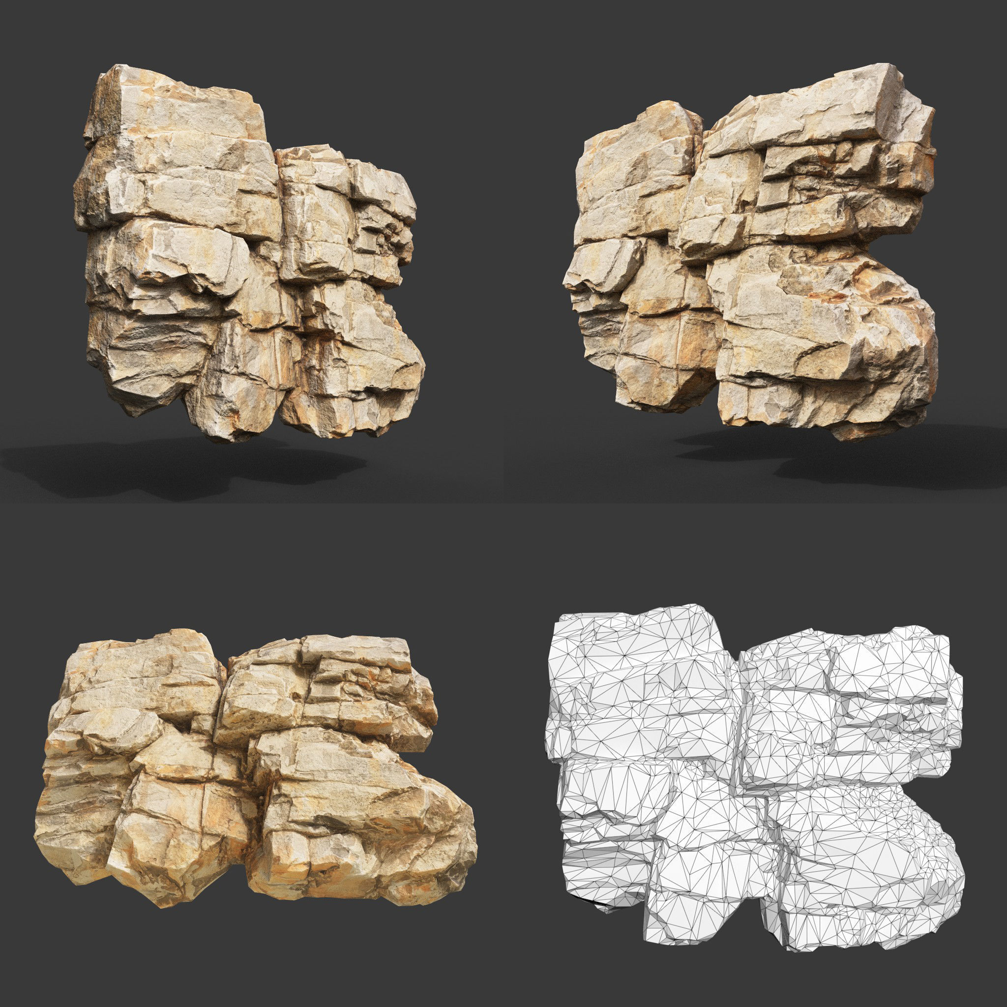 Low Poly Yellow Cliff Face 221208 - Ultra HD 16K Texture Low-poly 3D model_6