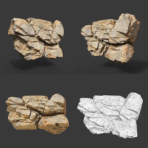 Low Poly Yellow Cliff Face 221208 - Ultra HD 16K Texture Low-poly 3D model 3