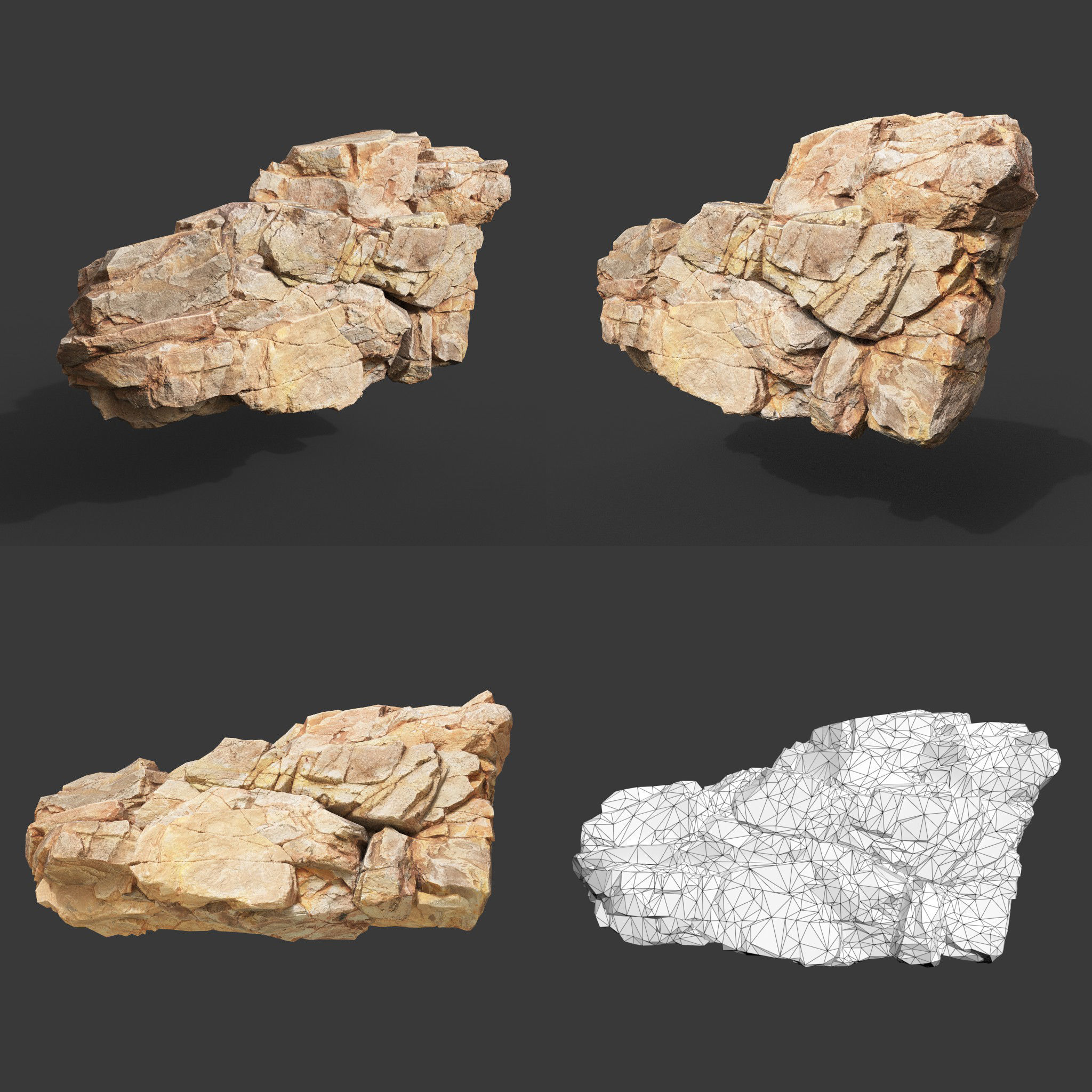 Low Poly Yellow Cliff Face 221208 - Ultra HD 16K Texture Low-poly 3D model_14