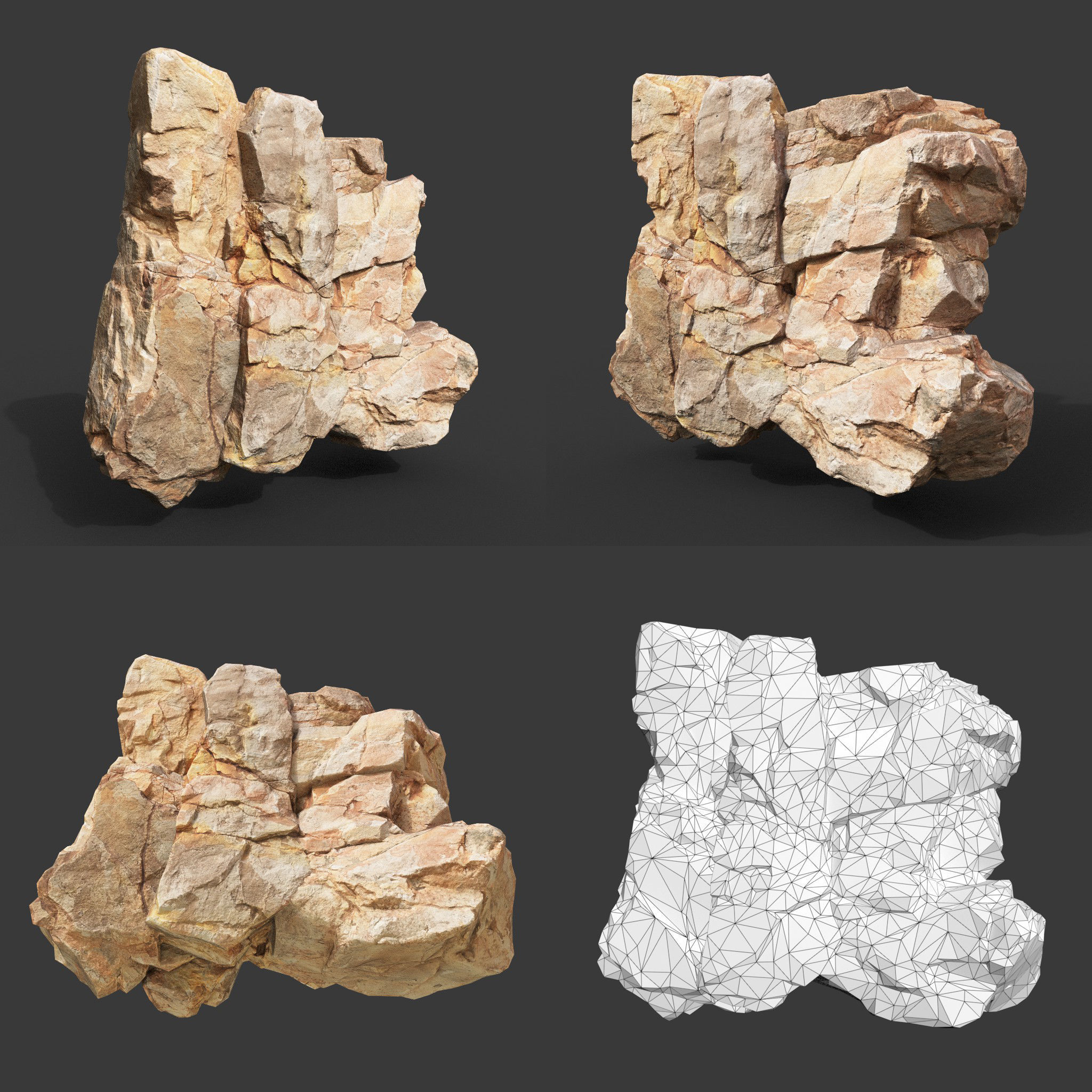 Low Poly Yellow Cliff Face 221208 - Ultra HD 16K Texture Low-poly 3D model_10