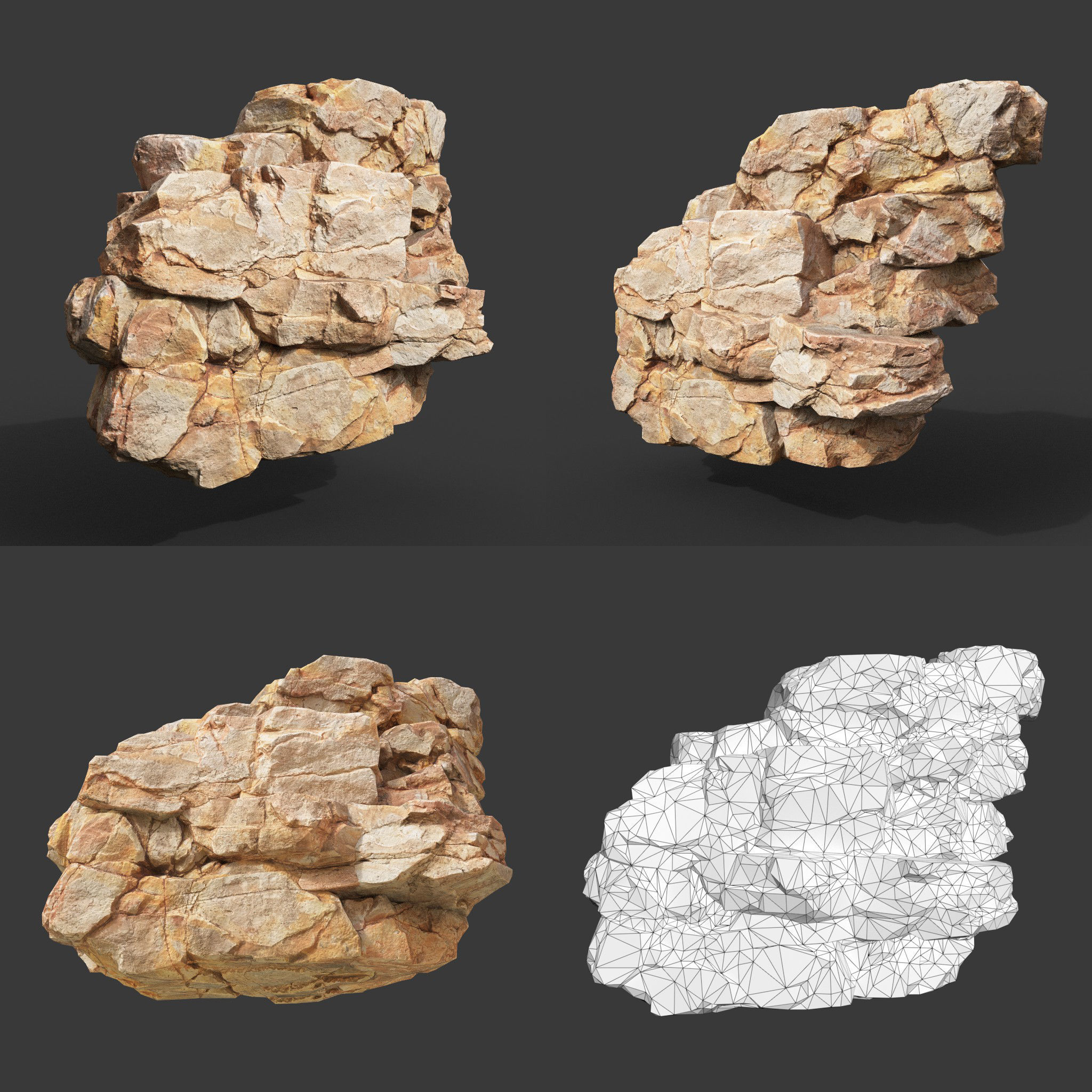 Low Poly Yellow Cliff Face 221208 - Ultra HD 16K Texture Low-poly 3D model_12