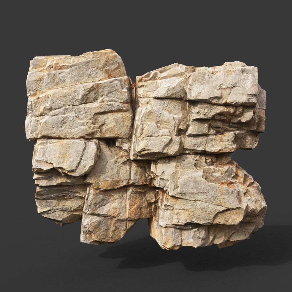 Low Poly Yellow Cliff Face 221208 - Ultra HD 16K Texture Low-poly 3D model_5