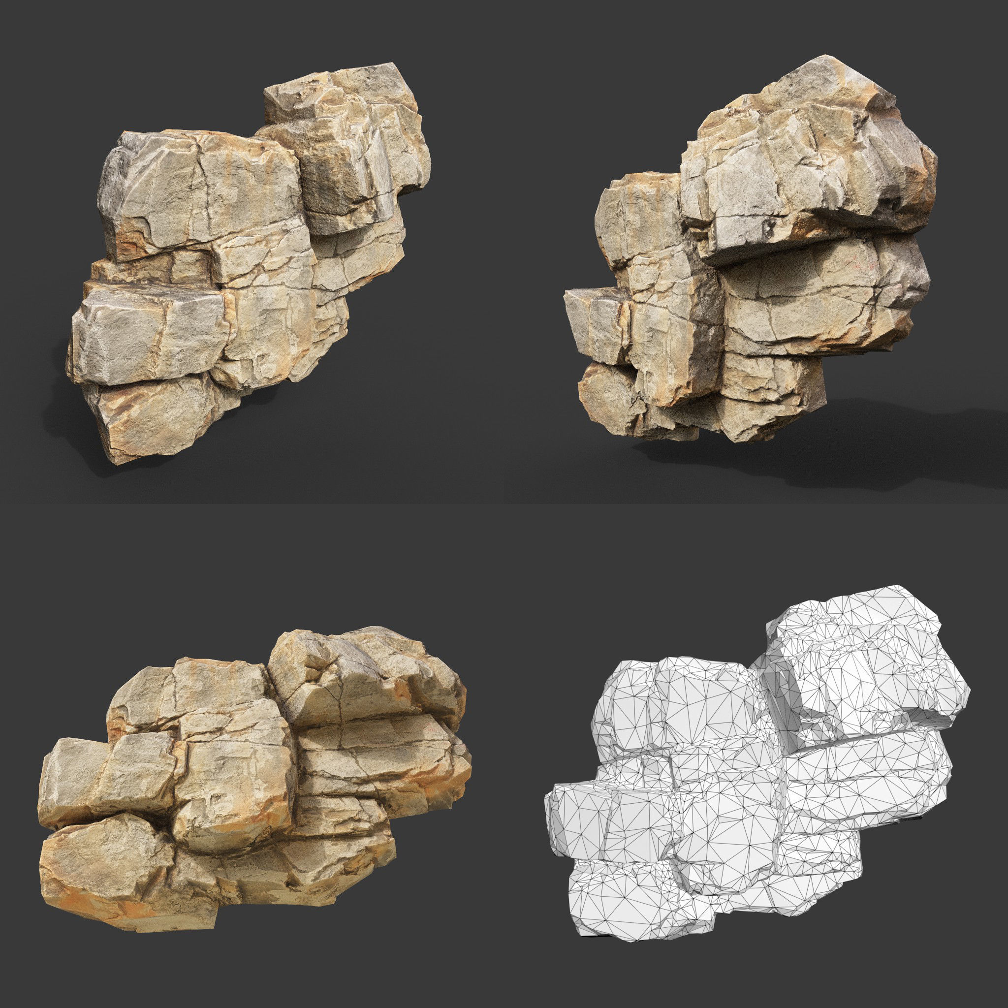 Low Poly Yellow Cliff Face 221208 - Ultra HD 16K Texture Low-poly 3D model_4