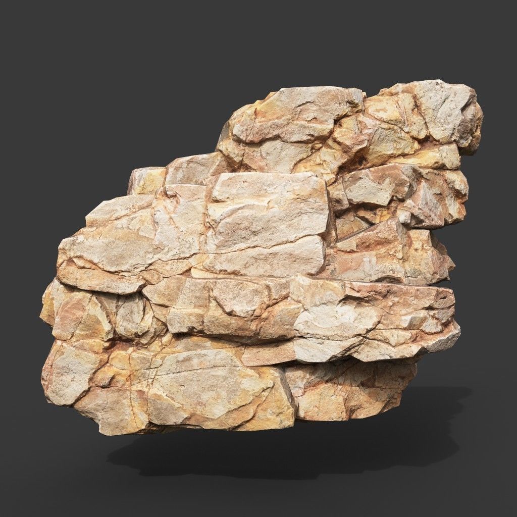 Low Poly Yellow Cliff Face 221208 - Ultra HD 16K Texture Low-poly 3D model_11