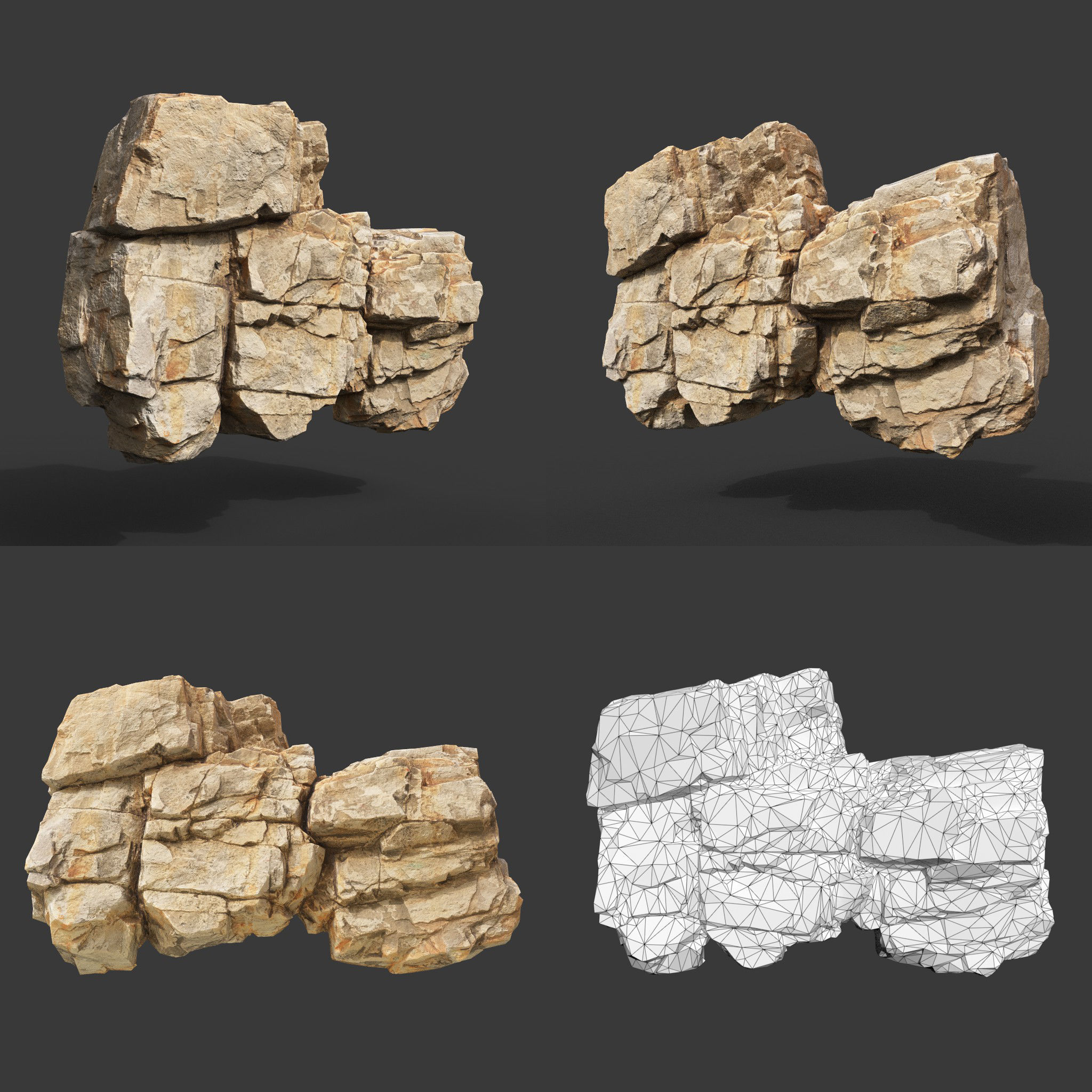 Low Poly Yellow Cliff Face 221208 - Ultra HD 16K Texture Low-poly 3D model_8