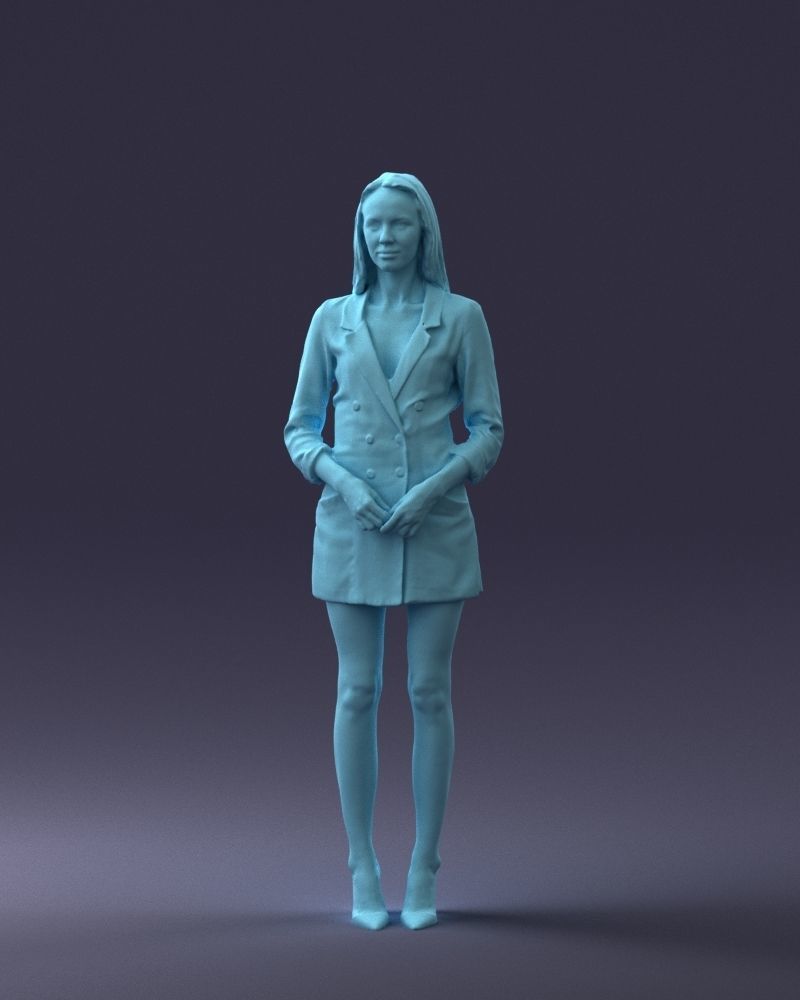 000155 Elegant Woman in White Blazer Dress 0714 3dp 3D print model_1