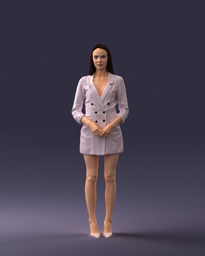 000155 Elegant Woman in White Blazer Dress 0714 3dp 3D print model_3