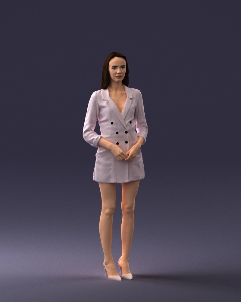 000155 Elegant Woman in White Blazer Dress 0714 3dp 3D print model_6