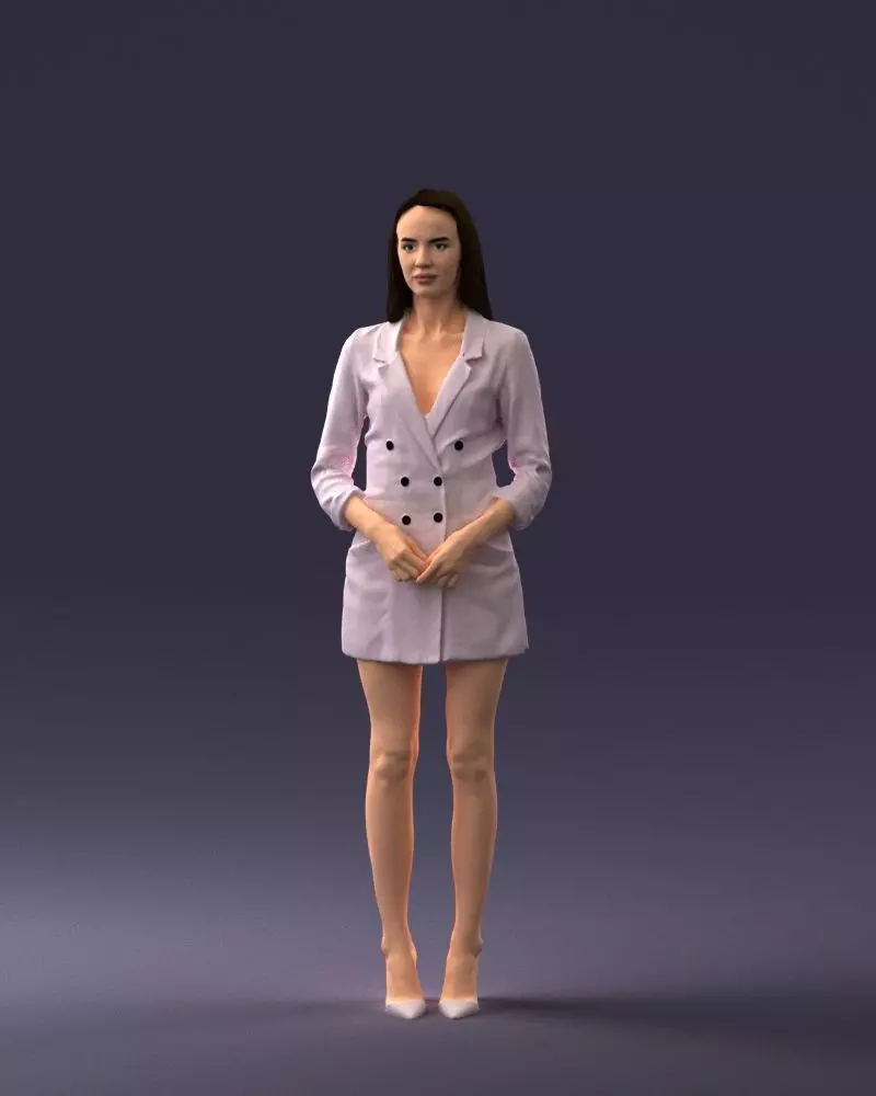 000155 Elegant Woman in White Blazer Dress 0714 3dp 3D print model_0