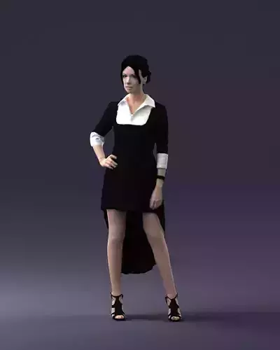 Fashionable girl in black dress 0219 3D Print Ready