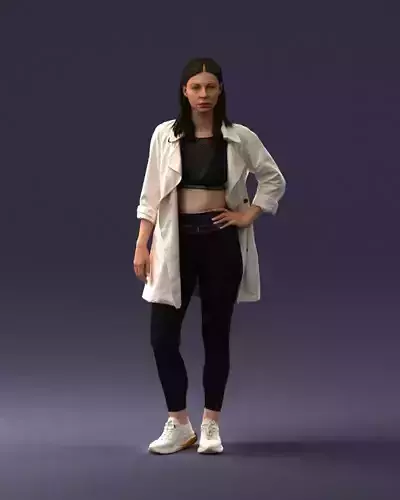 Fashionable girl in white raincoat 0427 3D model