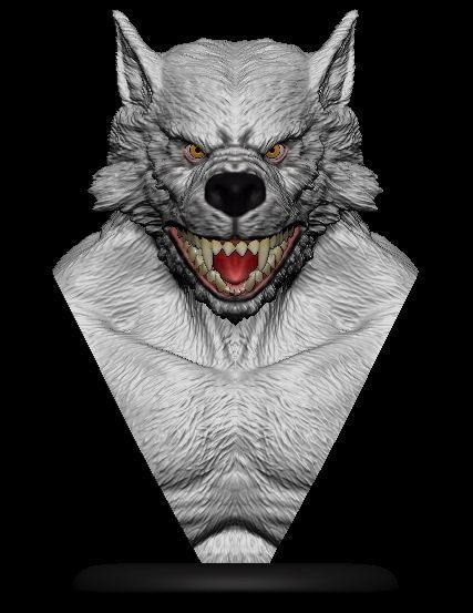 Werewolf wolf head 3D print model_2