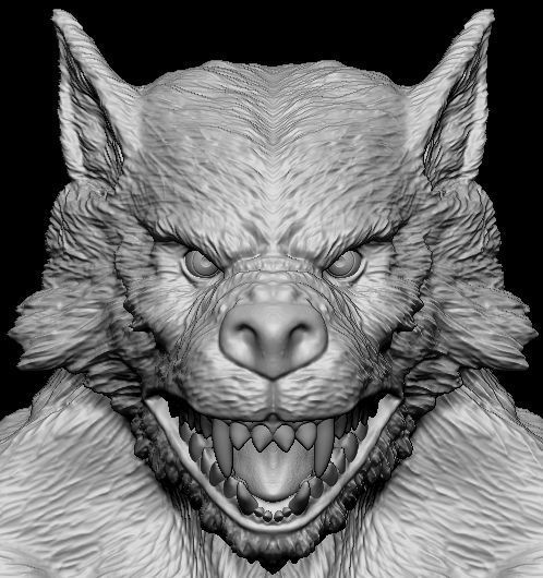 Werewolf wolf head 3D print model_1