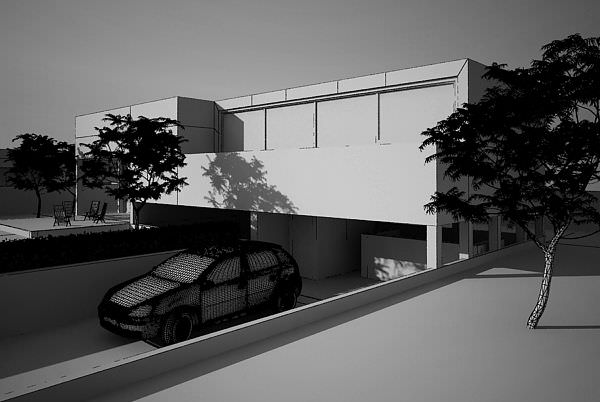 Modern House With Garage Scene 3D model_1