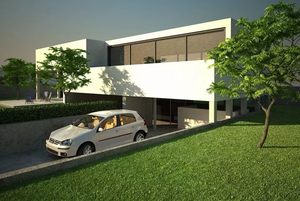 Modern House With Garage Scene 3D model_0