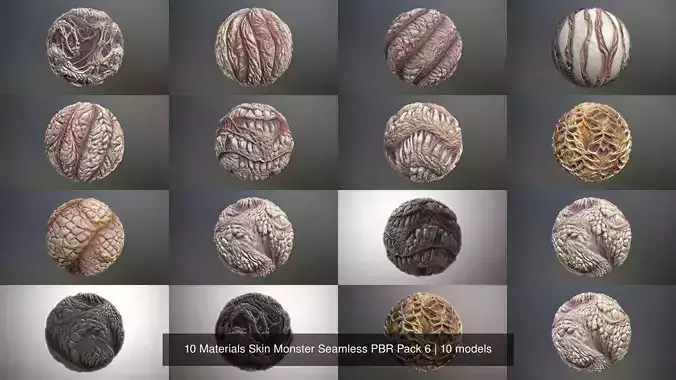10 Materials Skin Monster Seamless PBR Pack 6