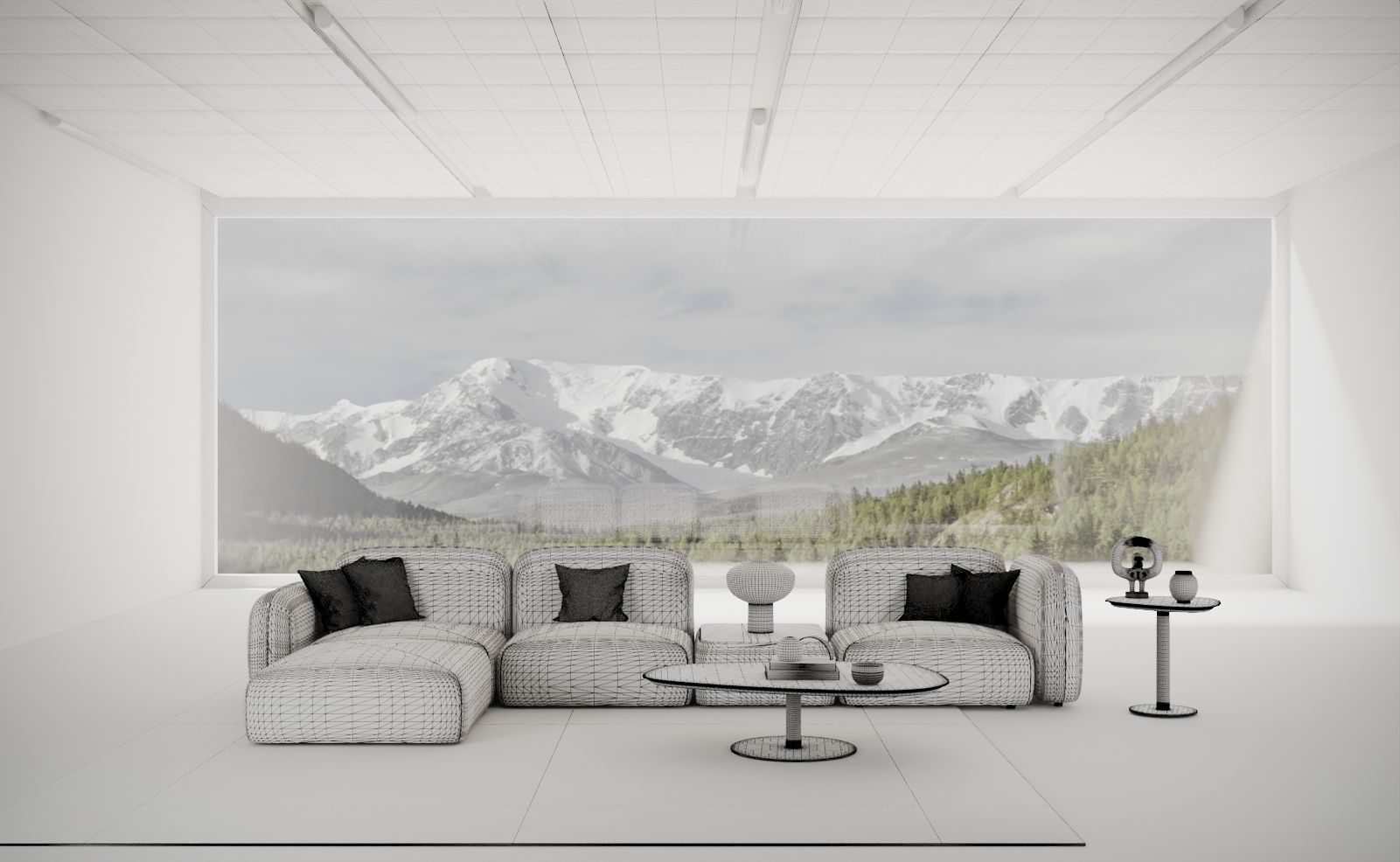 Sofa in empty space 3D model_1