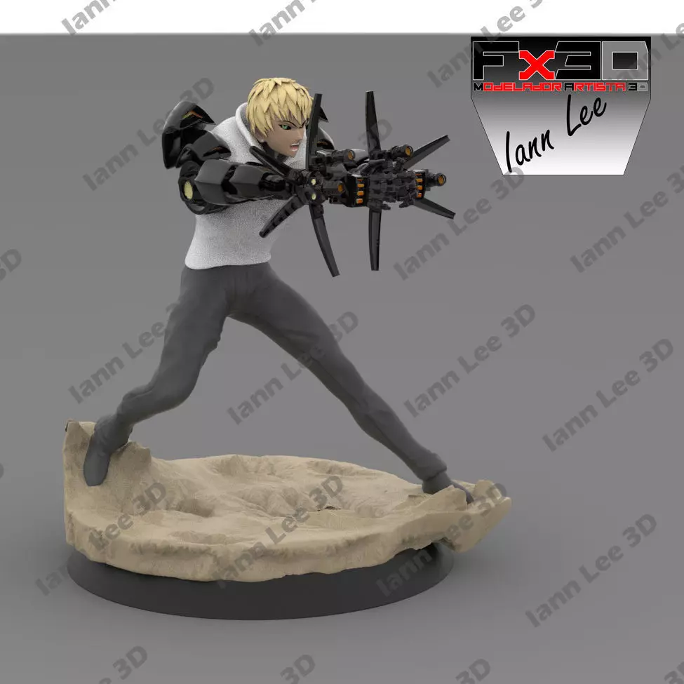Genos disparando con sus brazos One Punch Man 3D print model