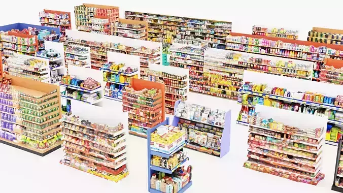 Market Shelves Low-poly 3D model
