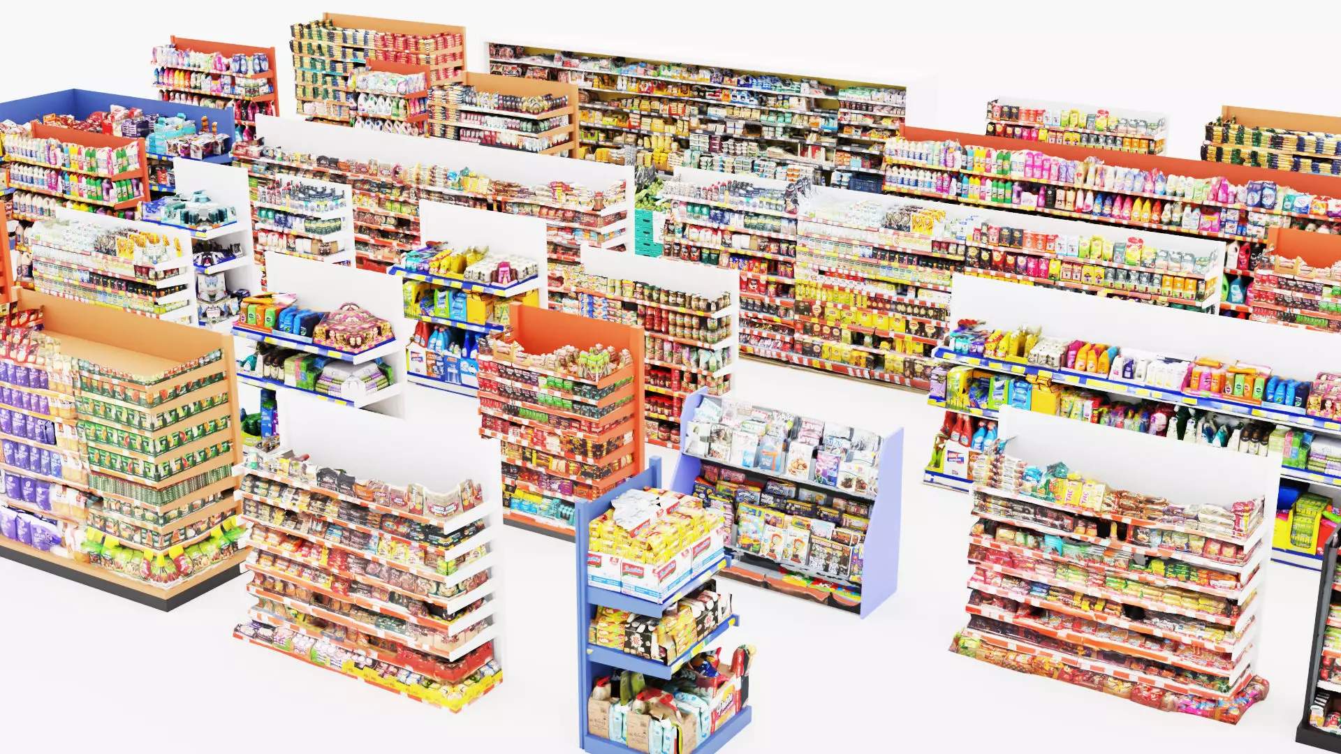 Market Shelves Low-poly 3D model_0