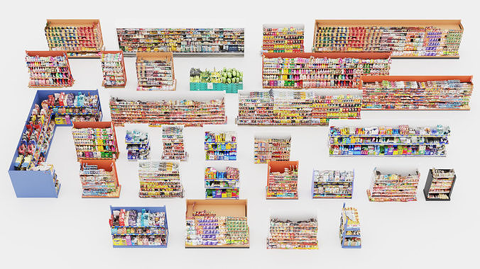 Market Shelves Low-poly 3D model 3