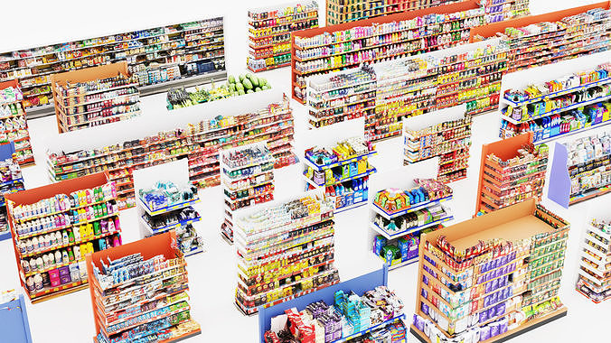 Market Shelves Low-poly 3D model 4