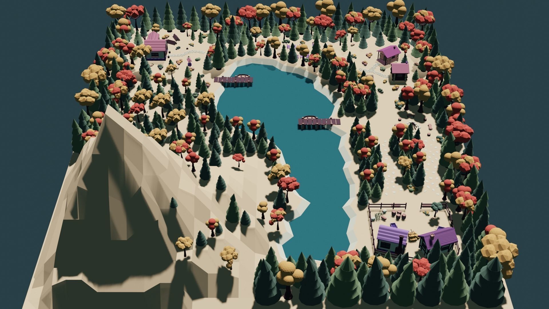 Low Poly Autumn Forest Low-poly 3D model_3