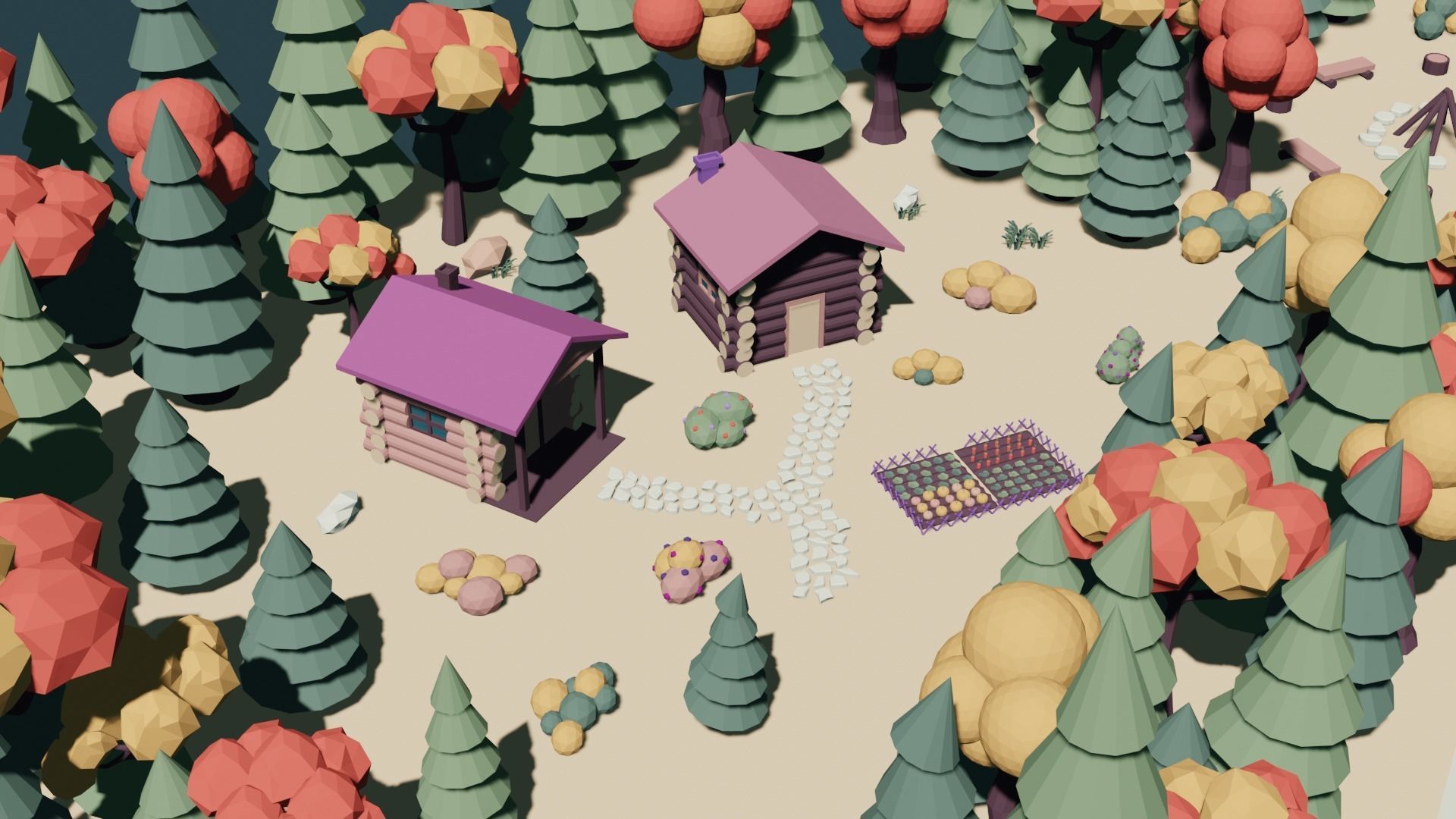 Low Poly Autumn Forest Low-poly 3D model_6