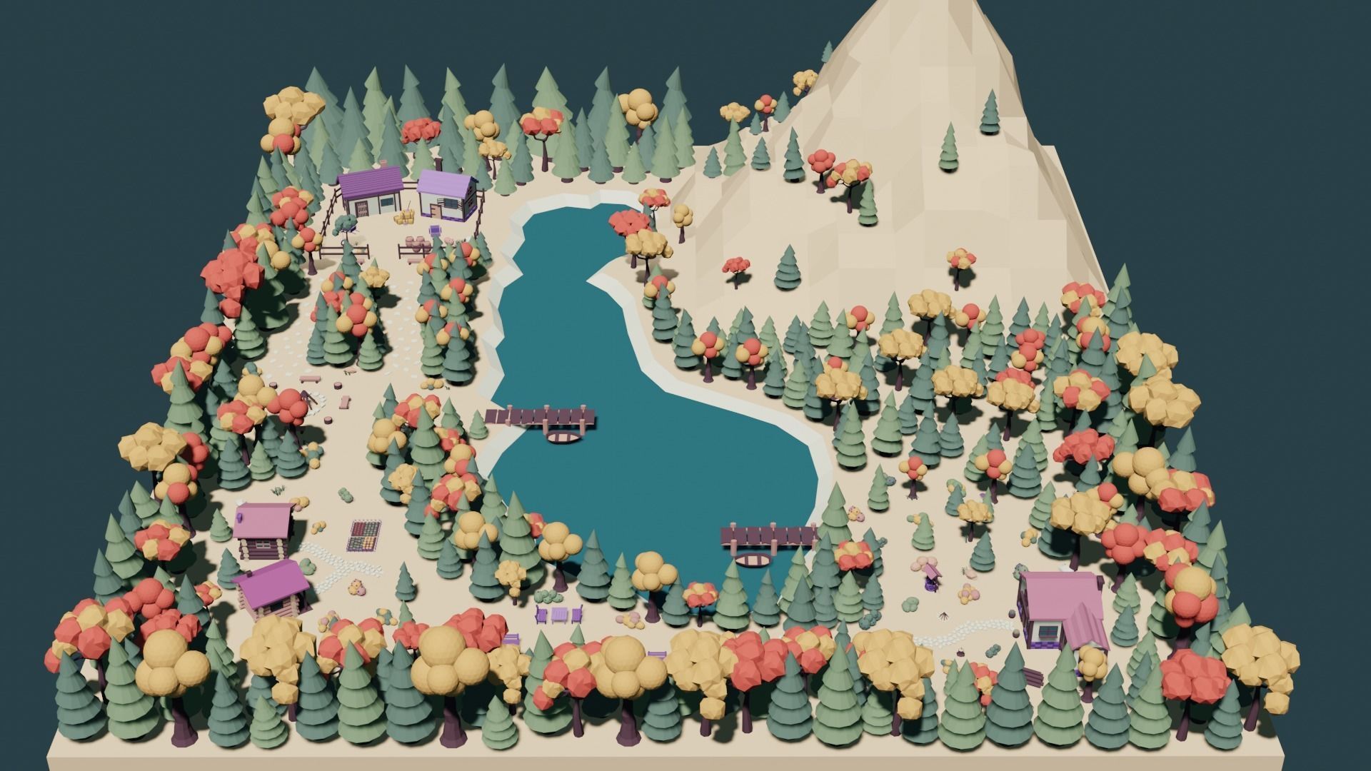 Low Poly Autumn Forest Low-poly 3D model_1