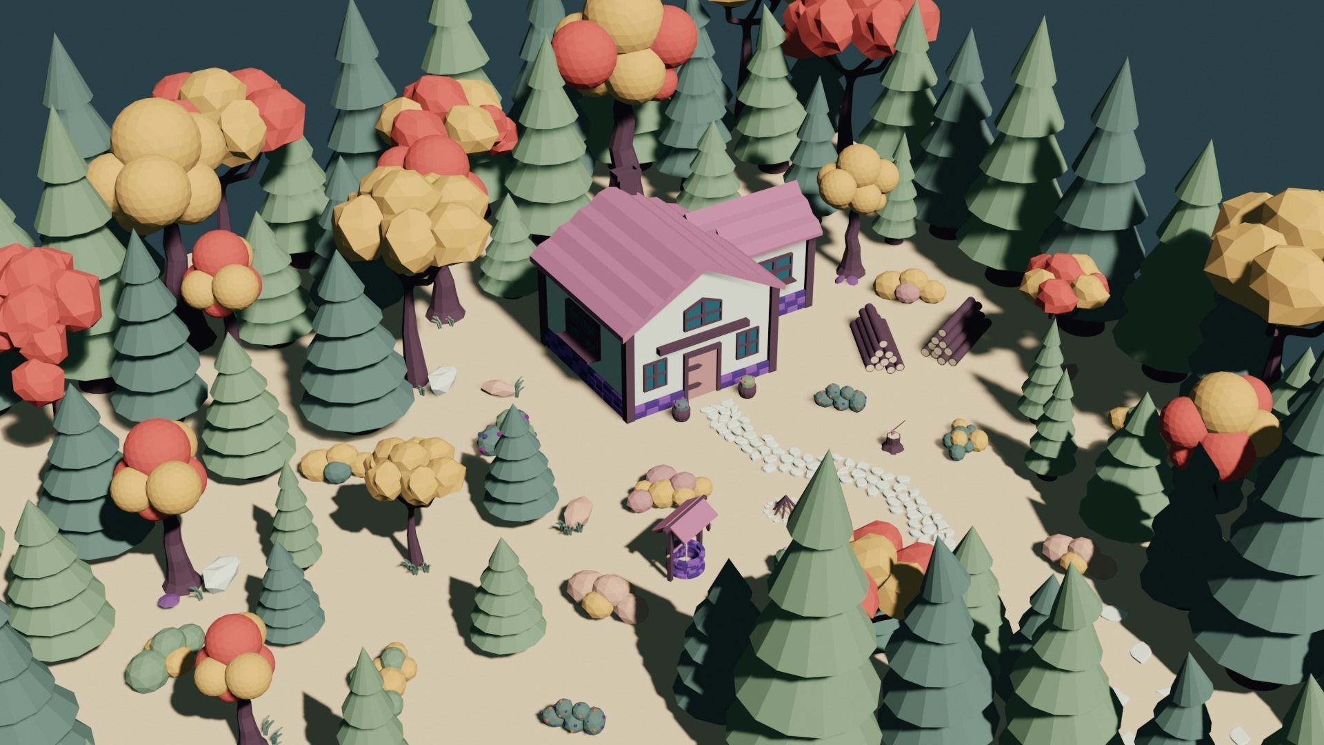 Low Poly Autumn Forest Low-poly 3D model_4