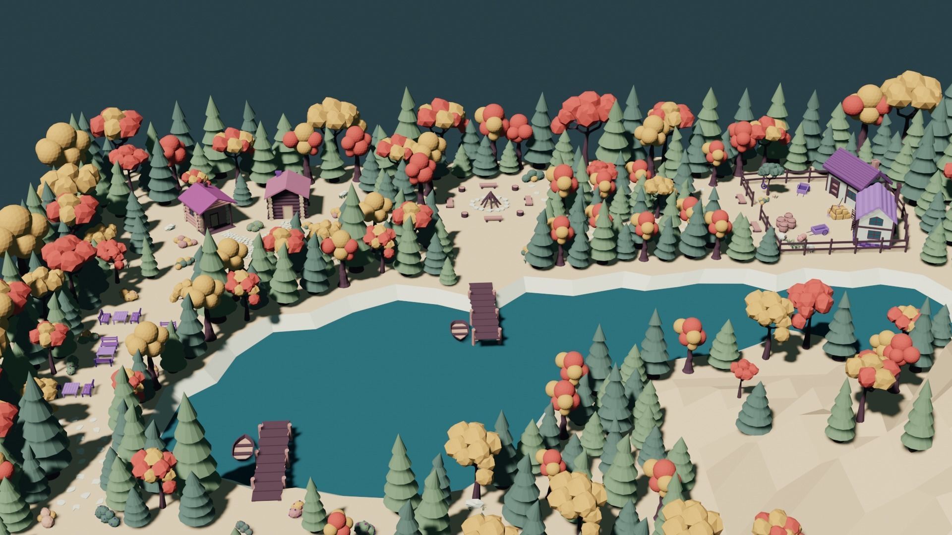 Low Poly Autumn Forest Low-poly 3D model_9