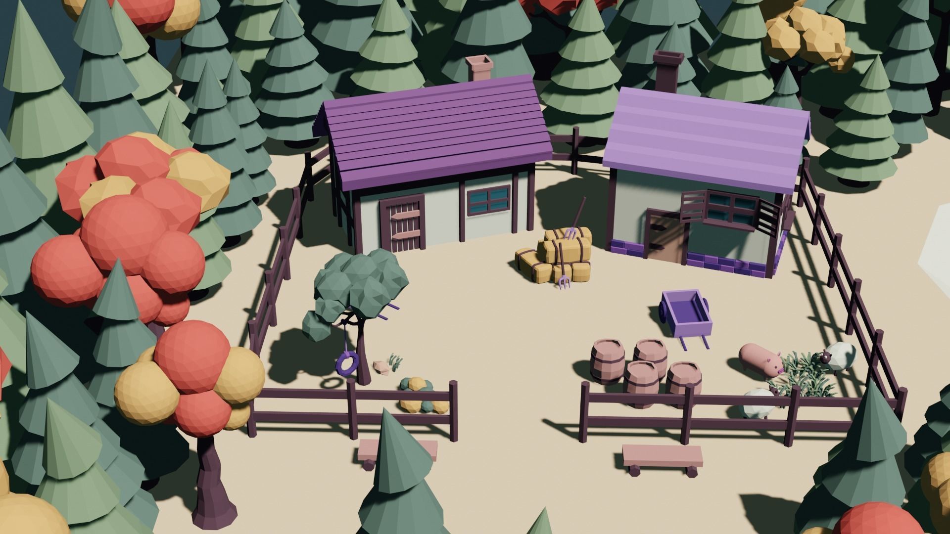 Low Poly Autumn Forest Low-poly 3D model_8