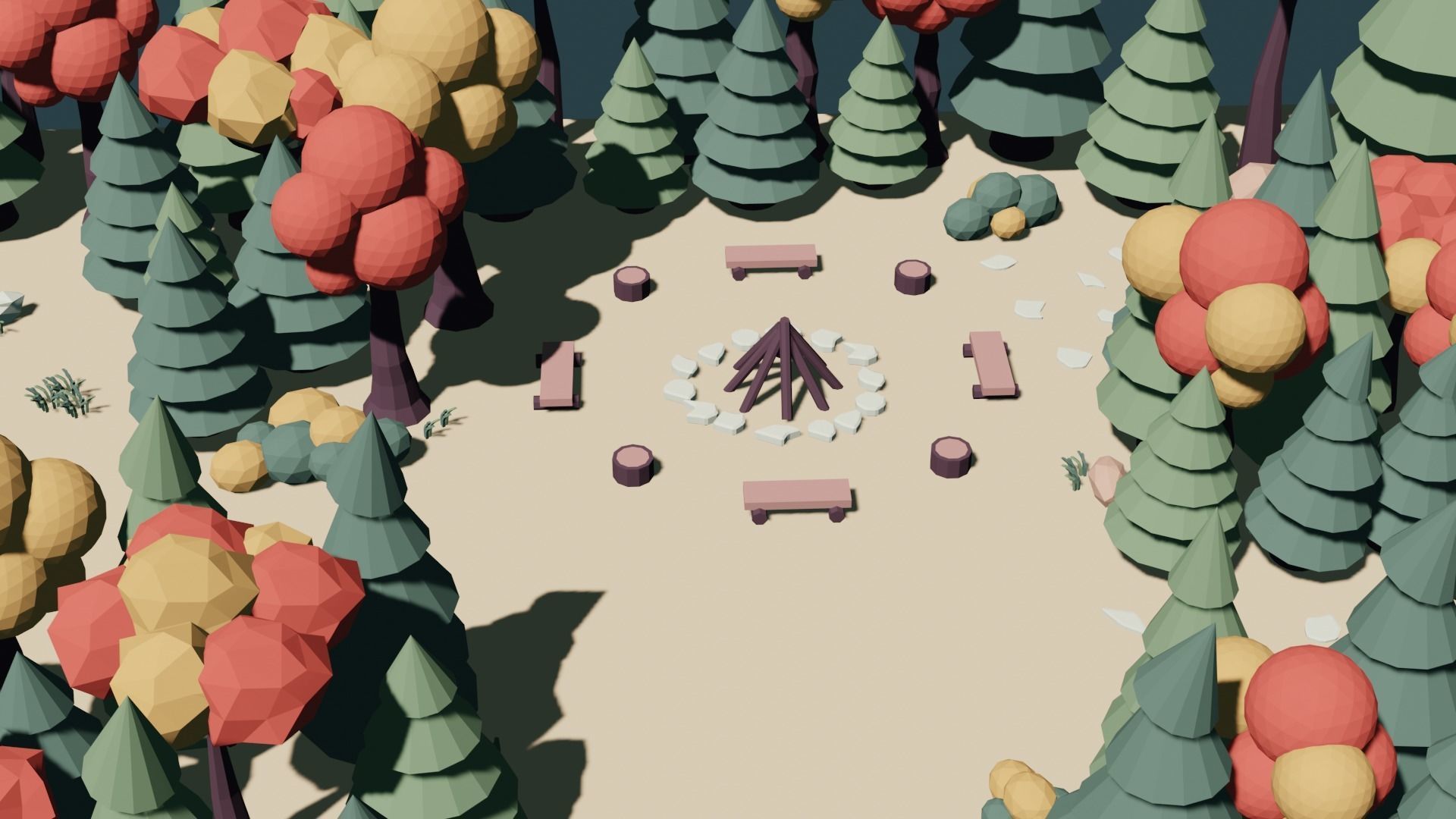 Low Poly Autumn Forest Low-poly 3D model_7