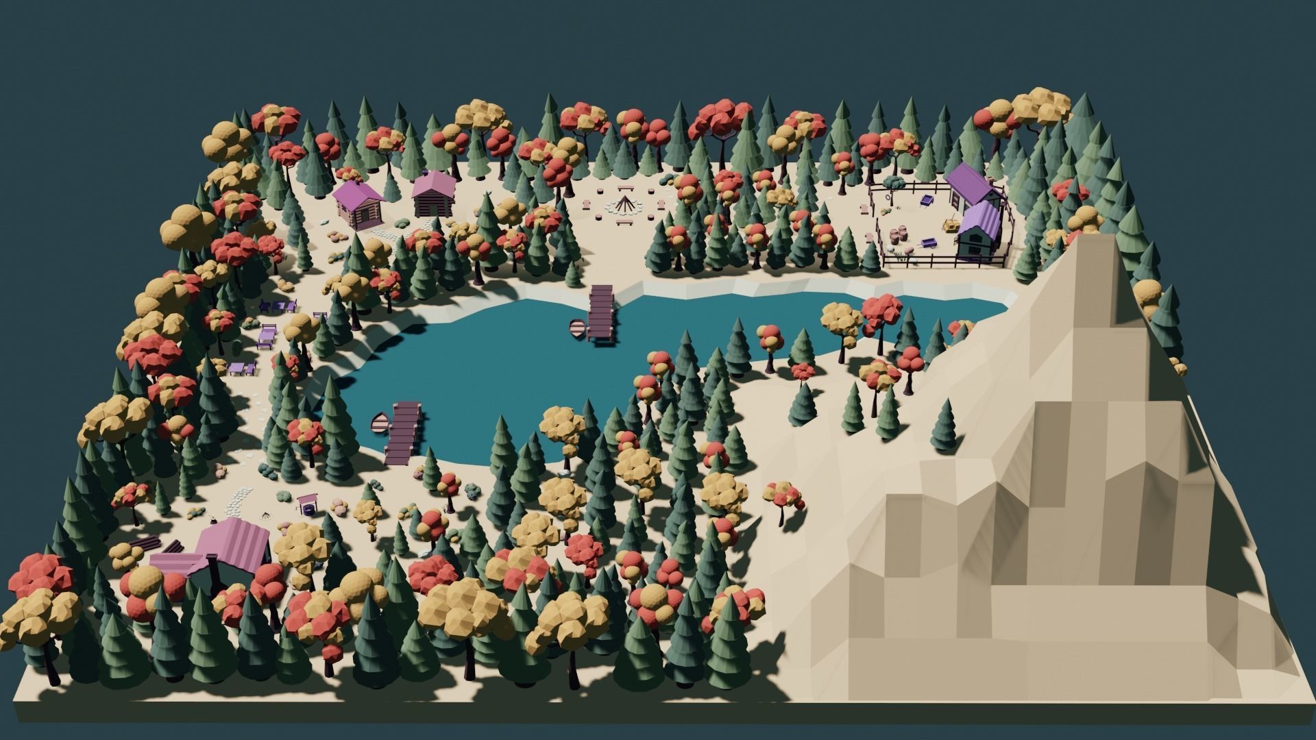 Low Poly Autumn Forest Low-poly 3D model_2