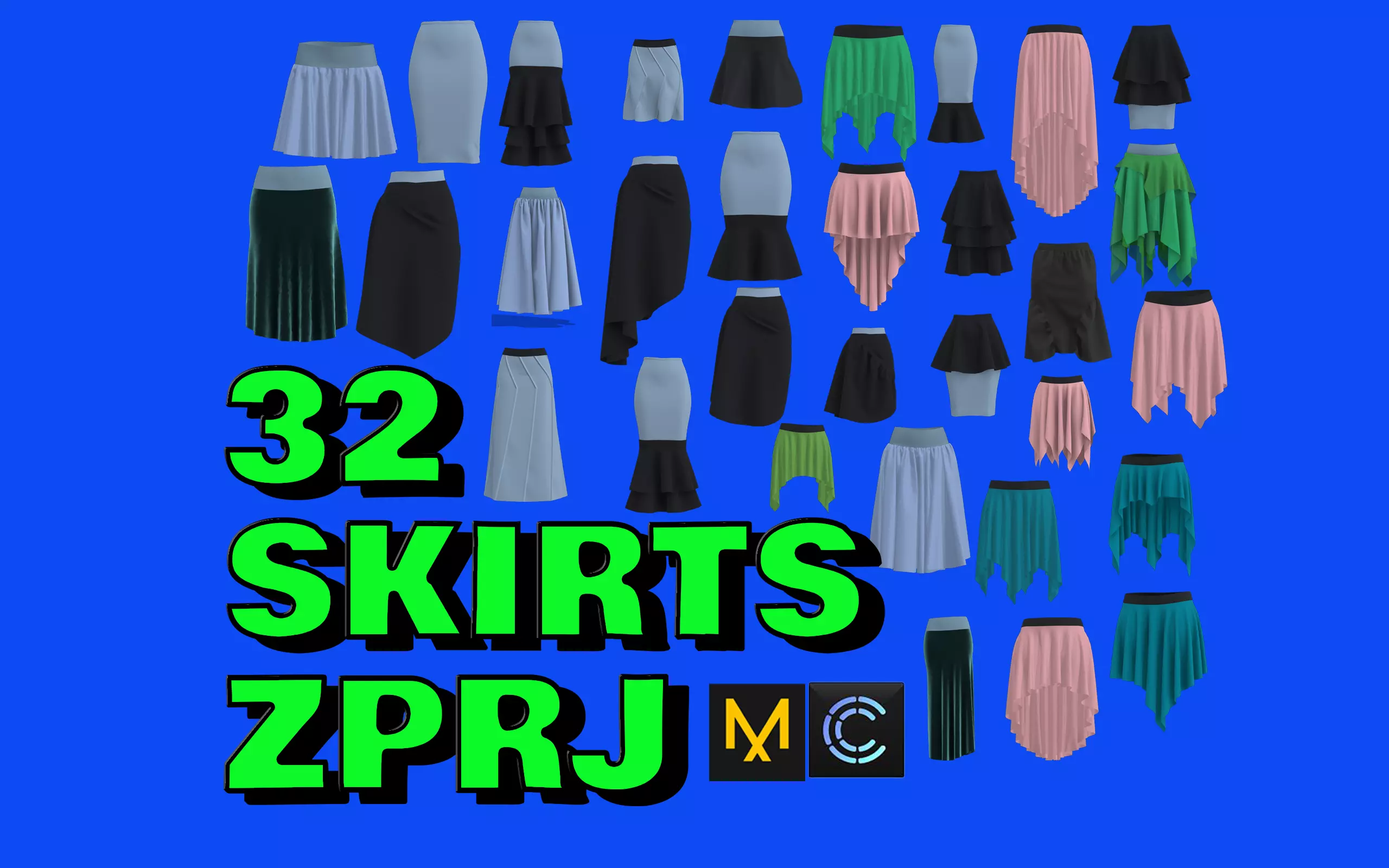 32 Skirt Outfits MD CLO 3D zprj project files 3D Model Collection_0