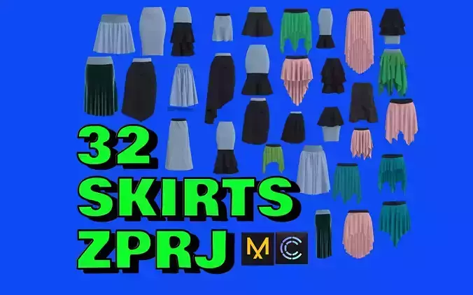 32 Skirt Outfits MD CLO 3D zprj project files 3D Model Collection