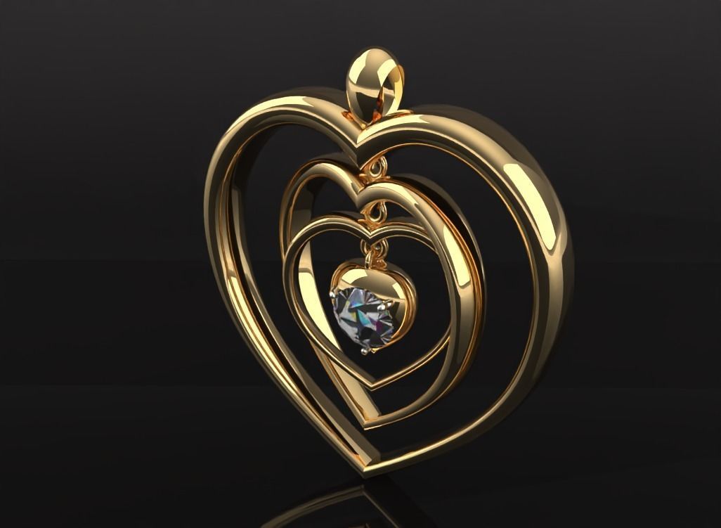 Dancing hearts Pendant 3D print model_3