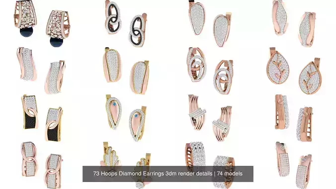 73 Hoops Diamond Earrings 3dm render details