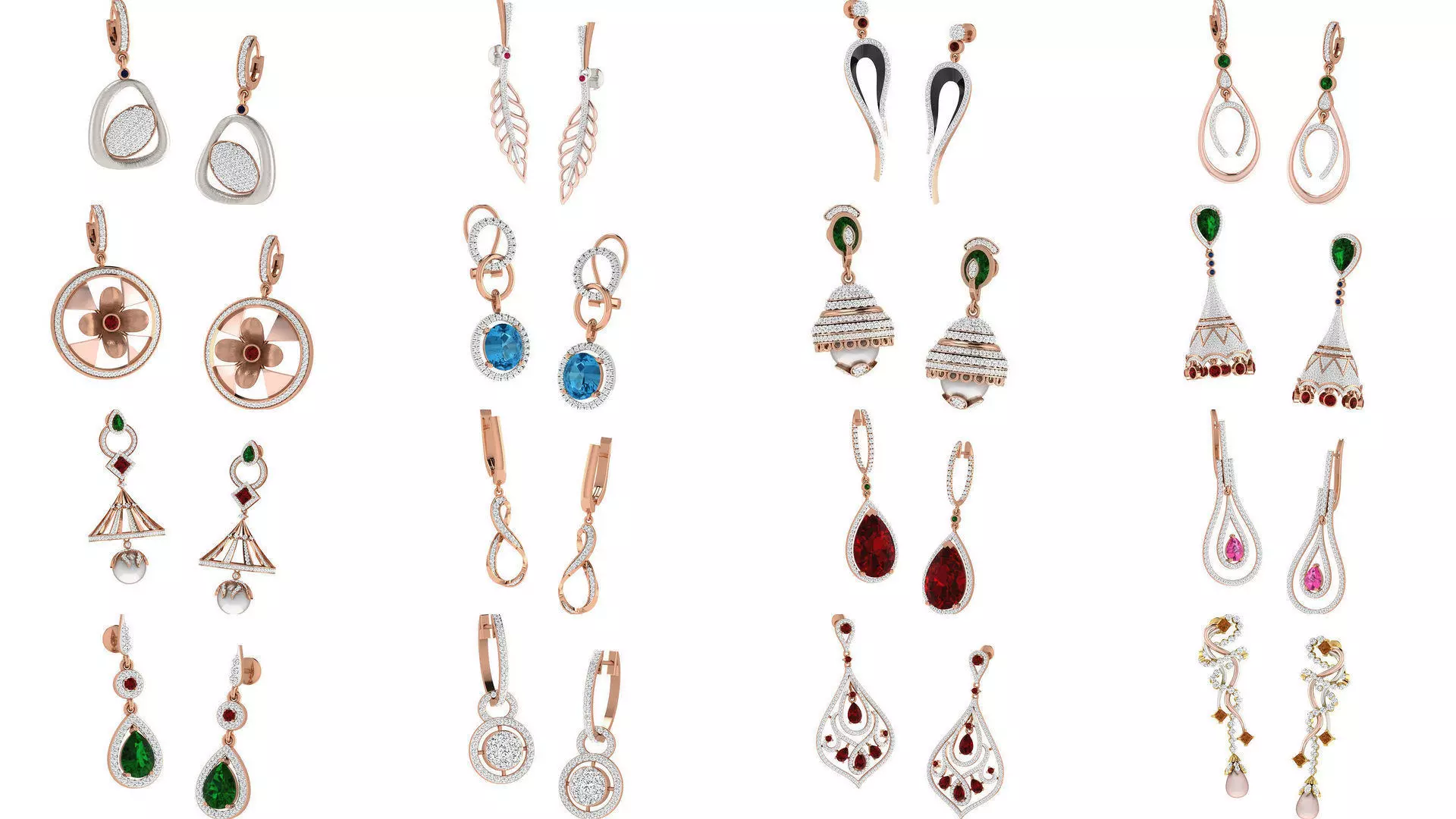 53 Long Drops Diamond Earrings 3dm render details 3D Model Pack